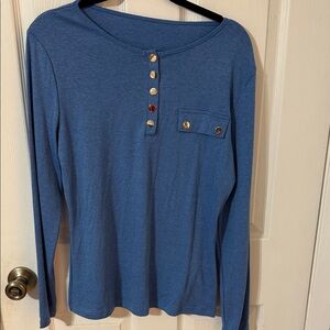 SHEIN Blue Long Sleeve Top with Button Detail